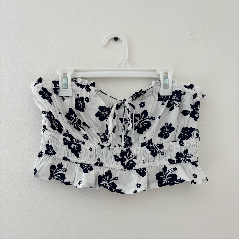 Garage Navy and White Hibiscus Tube Top